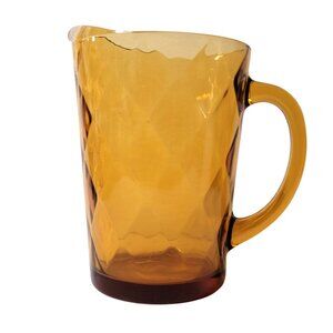 Hazel Atlas Pitcher Diamond Optic Amber Gold Glass Two Qt 64 OZ  Beverage MCM